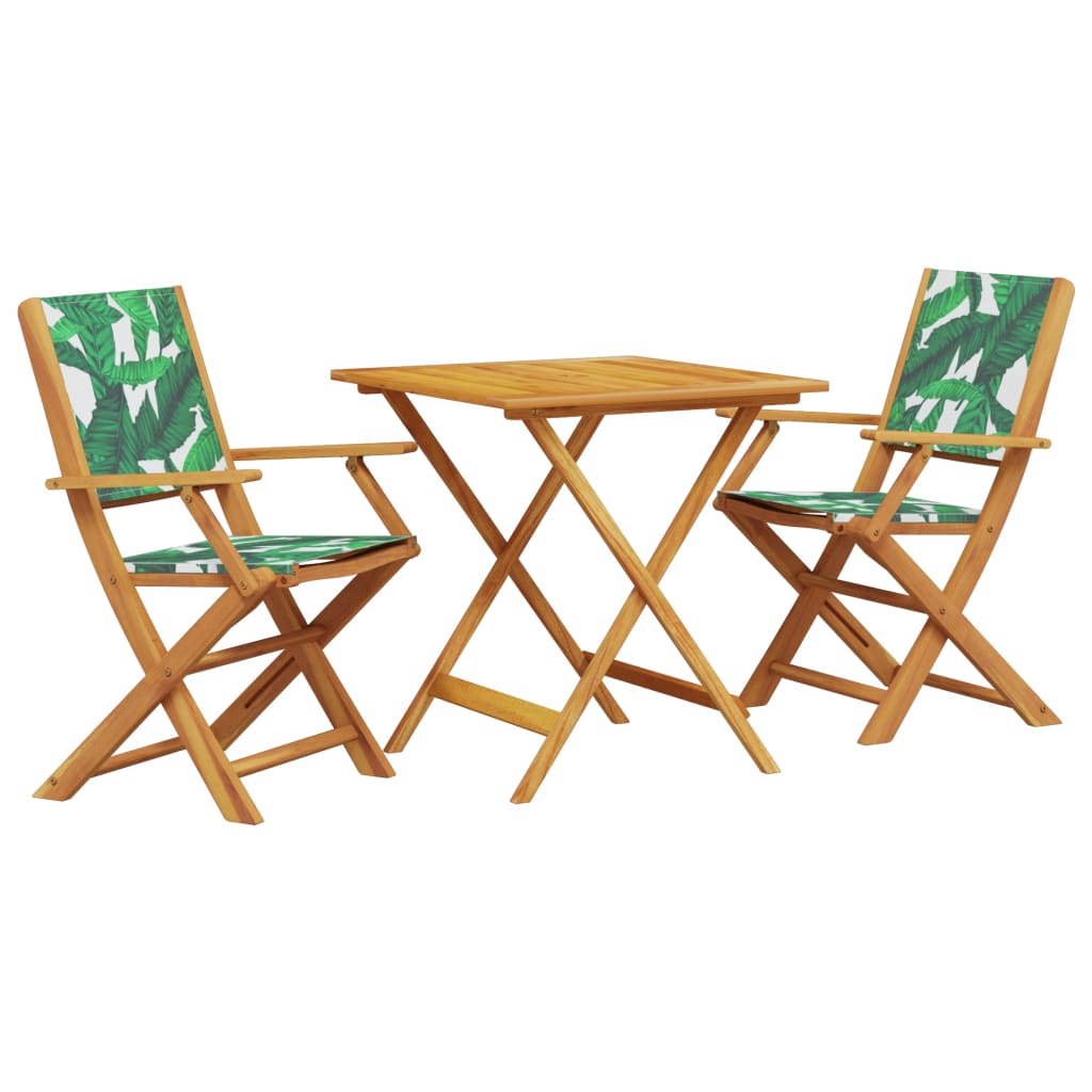 3-dijelni bistro set od tkanine i masivnog drva uzorkom lišća