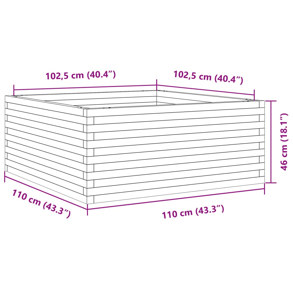 Vrtna sadilica bijela 110x110x46 cm od masivne borovine
