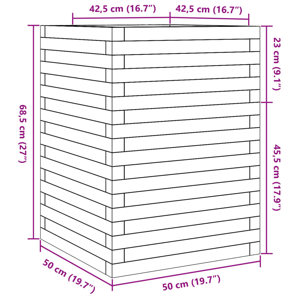 Vrtna sadilica 50x50x68,5 cm od masivne borovine