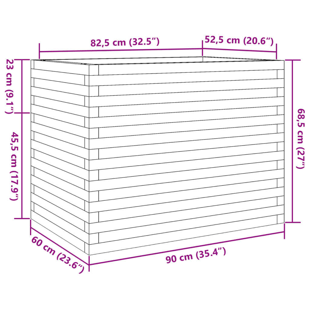 Vrtna sadilica 90x60x68,5 cm od masivne borovine