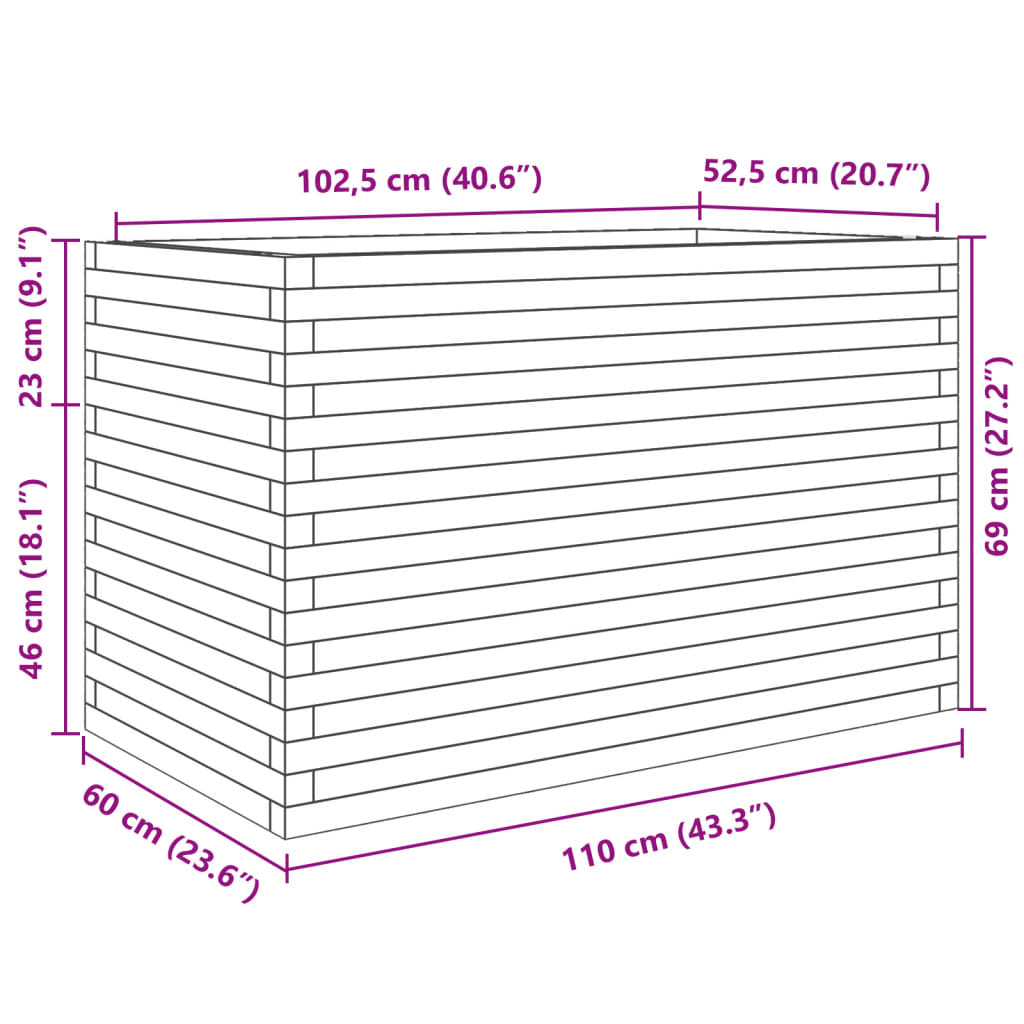Vrtna sadilica voštano smeđe boje 110x60x68,5 cm od borovine