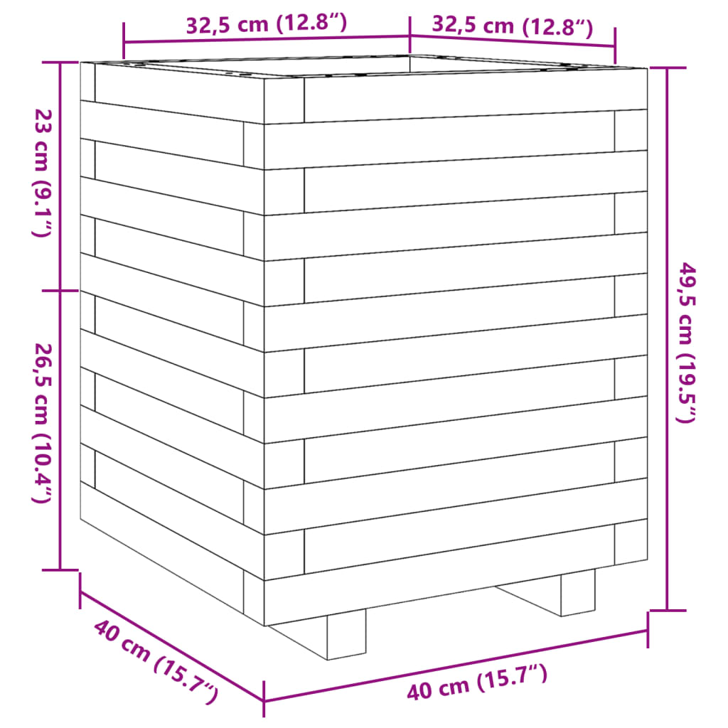 Vrtna sadilica bijela 40 x 40 x 49,5 cm od masivne borovine