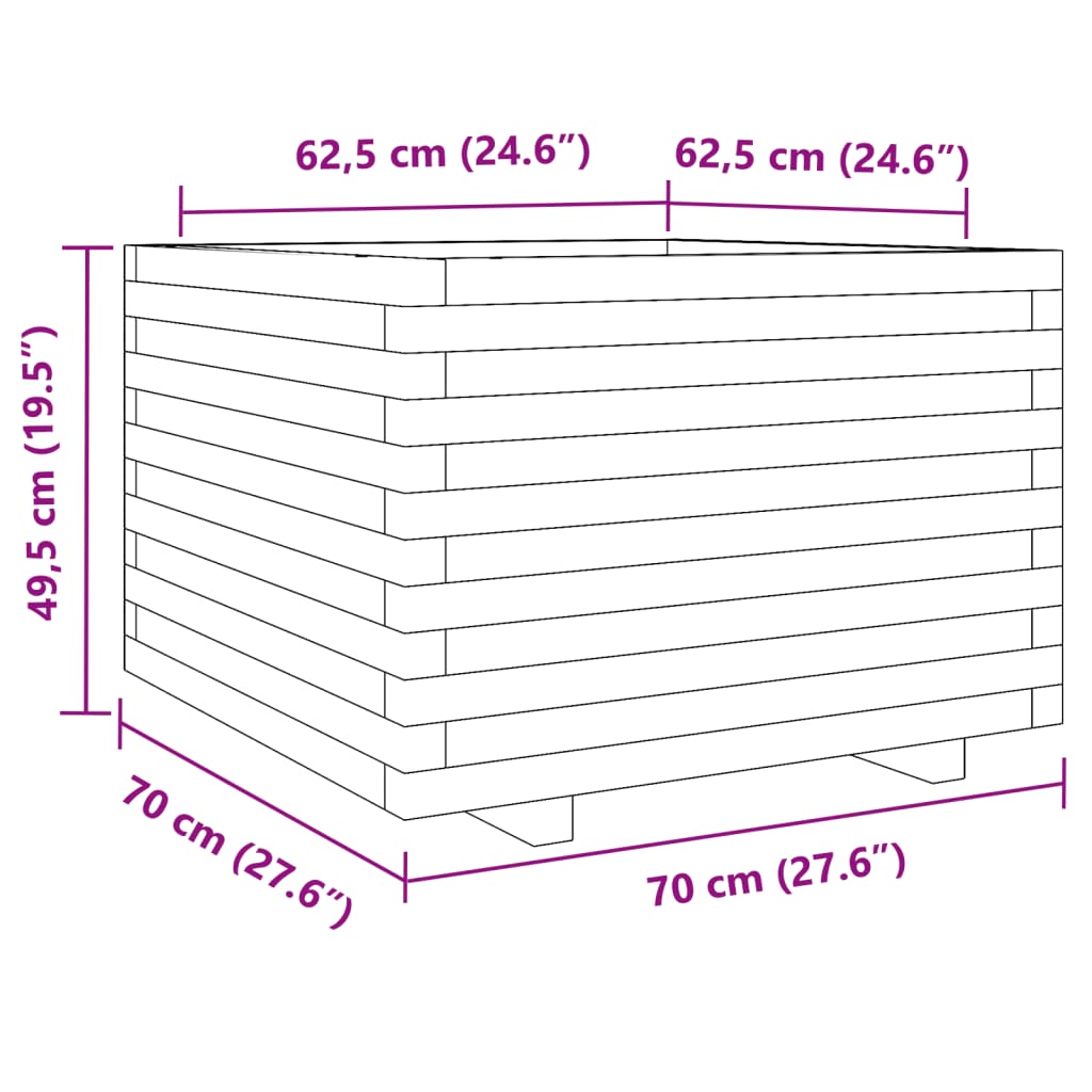 Vrtna sadilica bijela 70x70x49,5 cm od masivne borovine