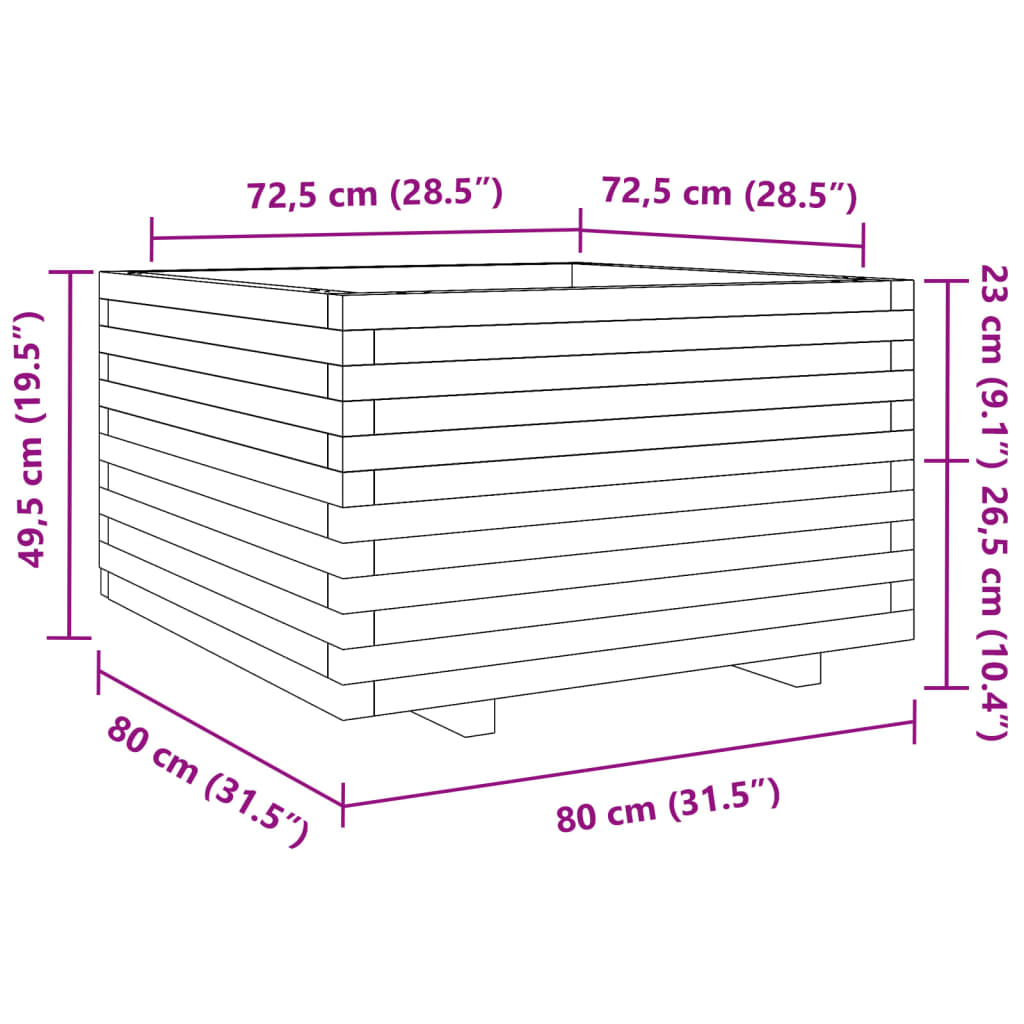 Vrtna sadilica voštano smeđe boje 80x80x49,5 cm od borovine