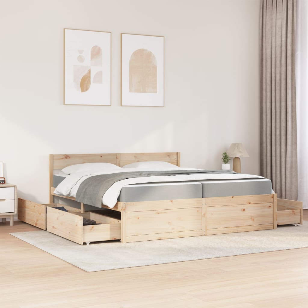 Krevet s ladicama i madracem 200 x 200 cm od masivne borovine
