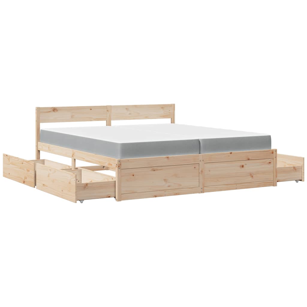Krevet s ladicama i madracem 200 x 200 cm od masivne borovine