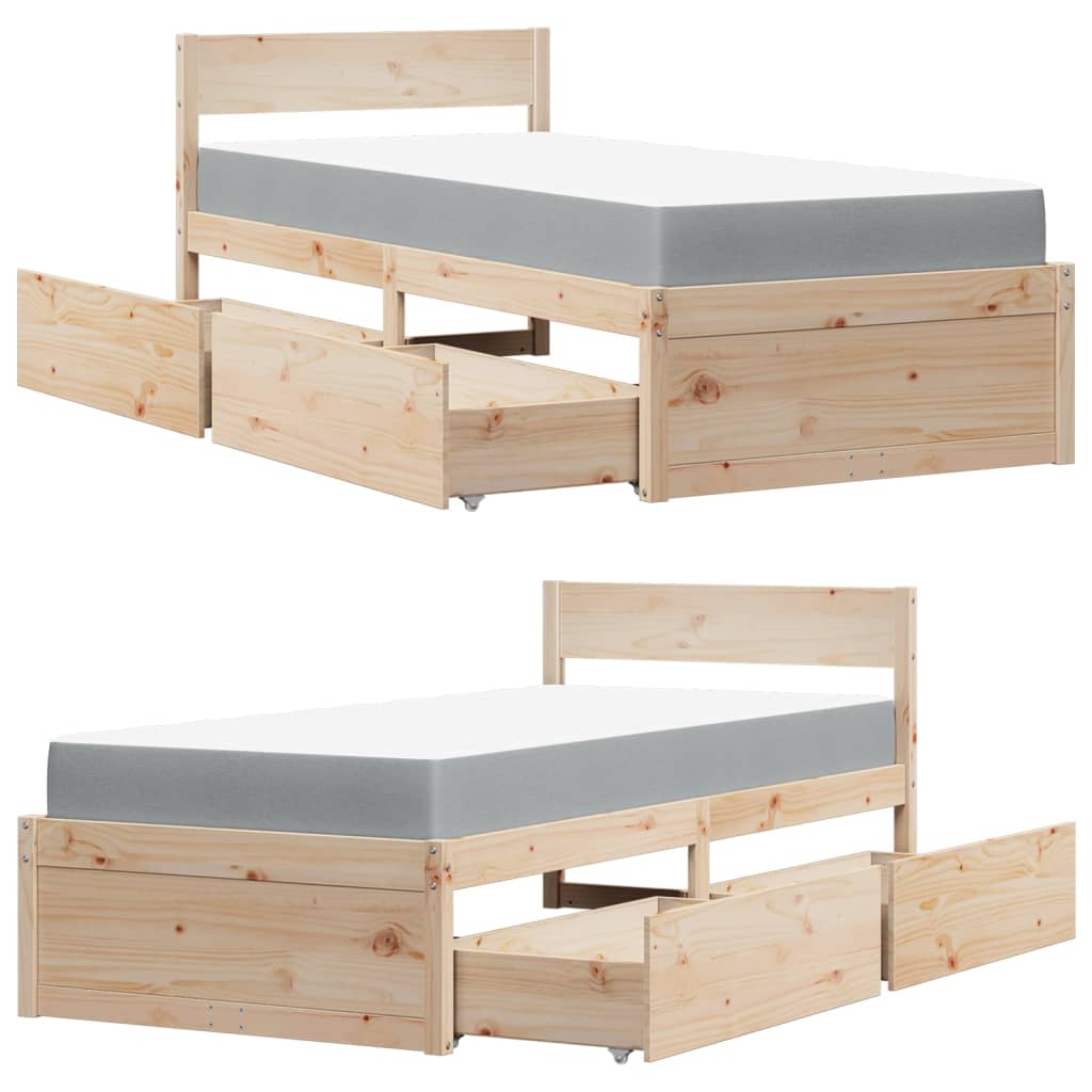 Krevet s ladicama i madracem 90 x 200 cm od borovine