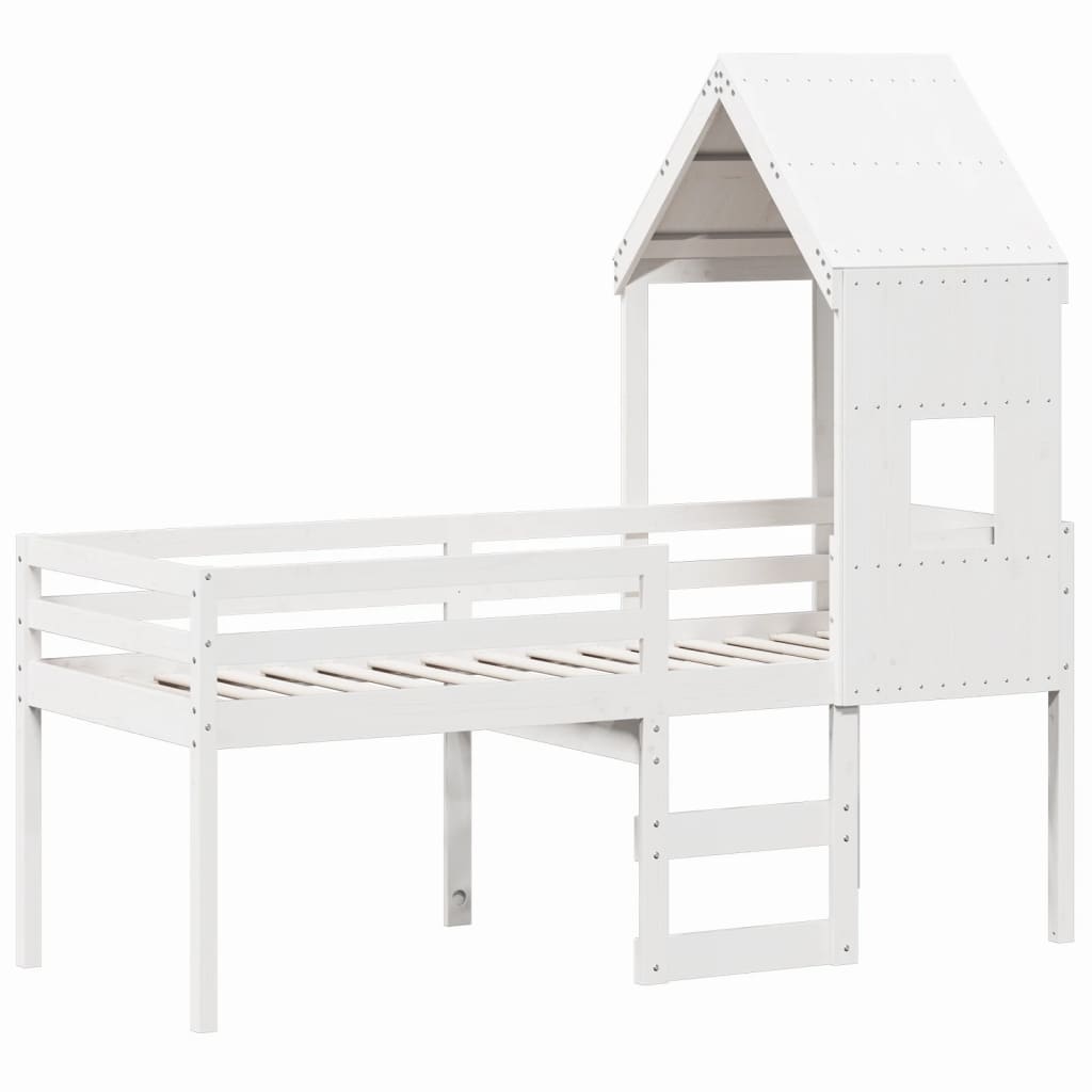 Visoki krevet s krovom bijeli 80 x 200 cm od masivne borovine