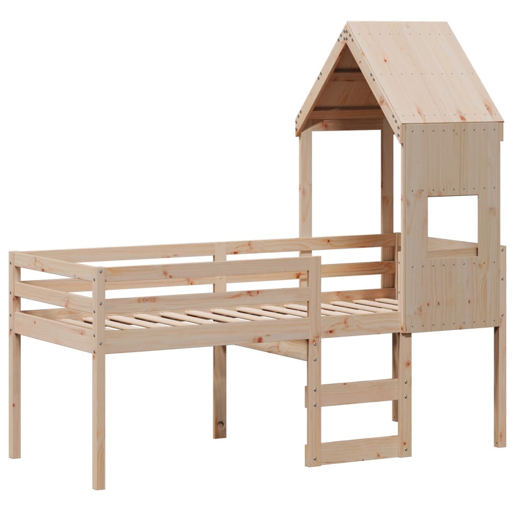 Visoki krevet s krovom 90 x 190 cm od masivne borovine