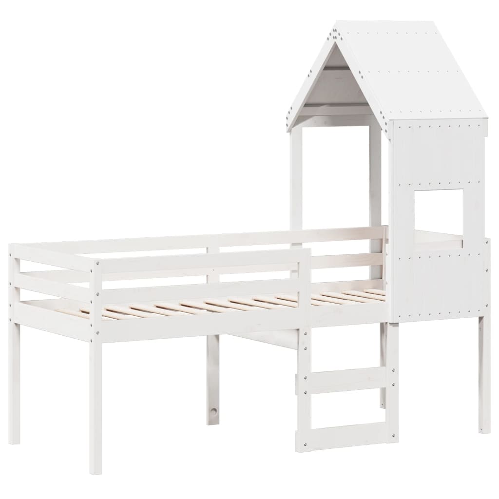 Visoki krevet s krovom bijeli 75 x 190 cm od masivne borovine