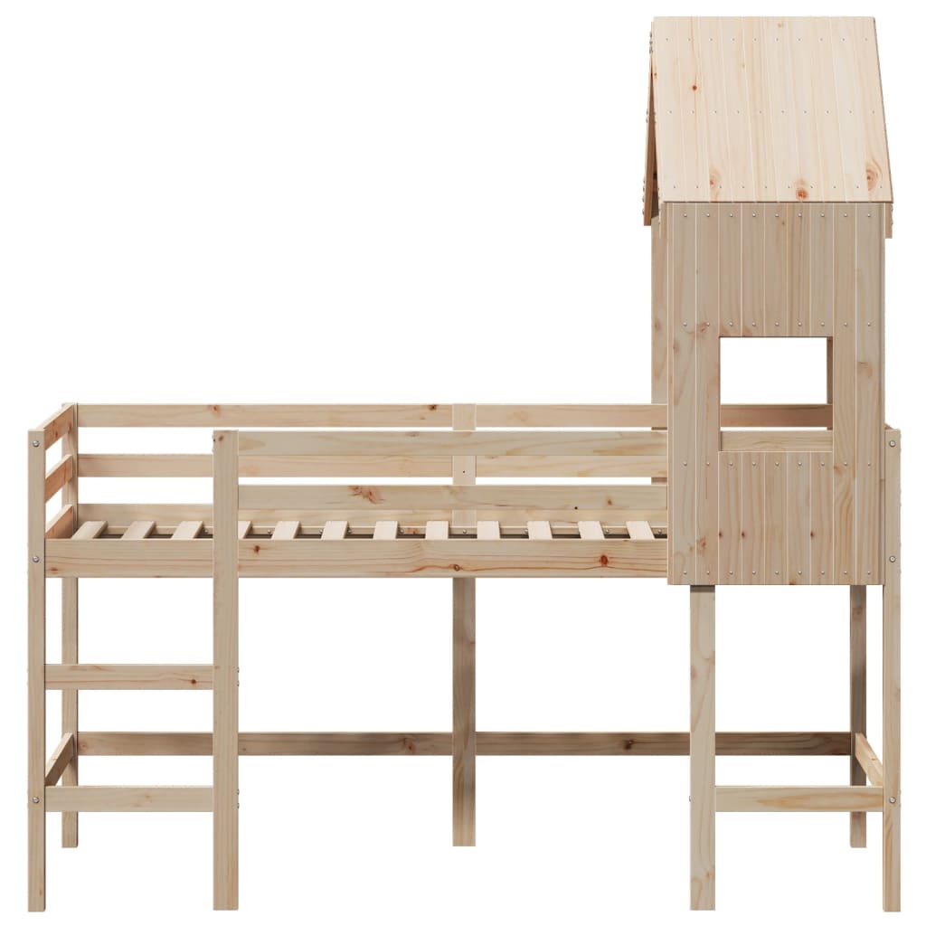 Krevet na kat s ljestvama i krovom 90x190 cm od borovine