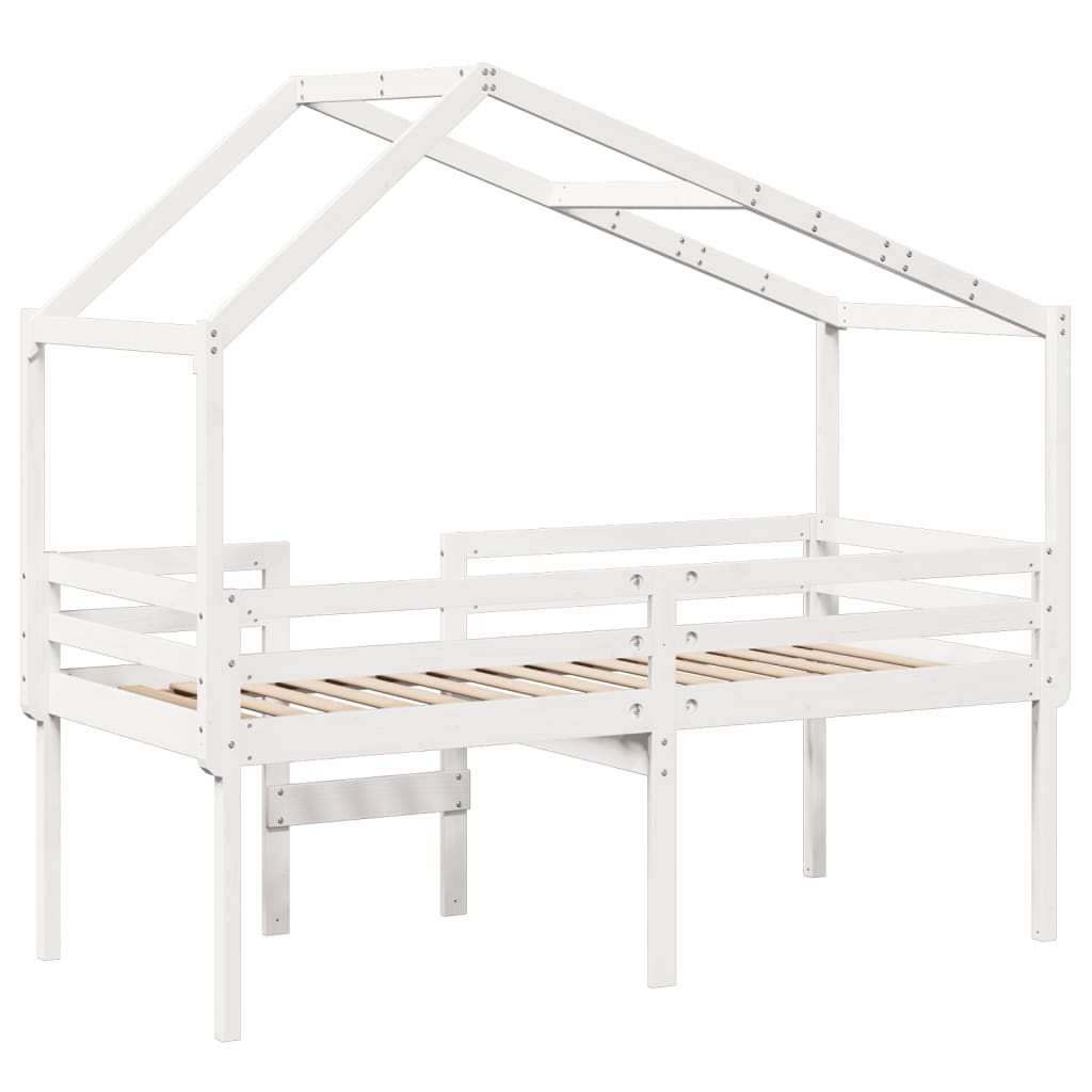 Visoki krevet s krovom bijeli 90 x 200 cm od masivne borovine