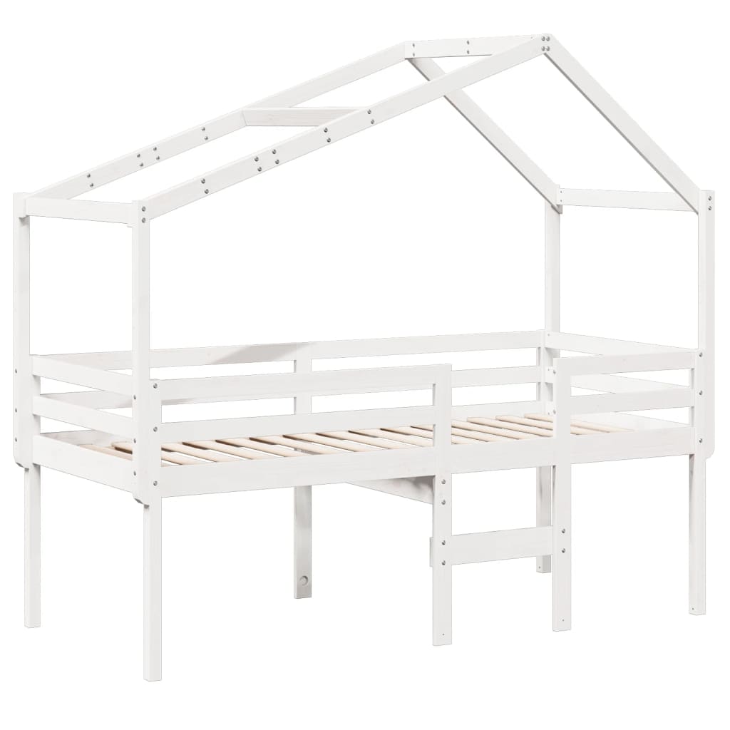 Visoki krevet s krovom bijeli 75 x 190 cm od masivne borovine