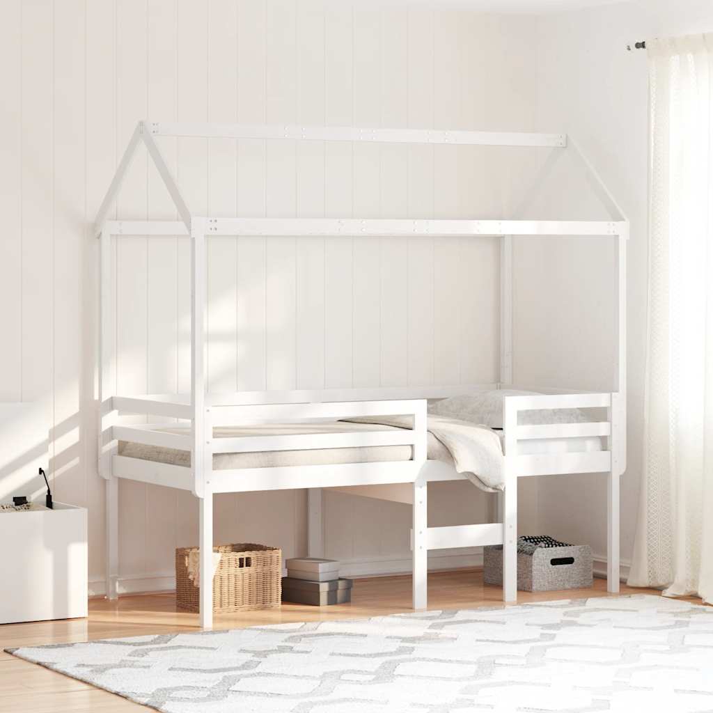 Visoki krevet s krovom bijeli 90 x 200 cm od masivne borovine