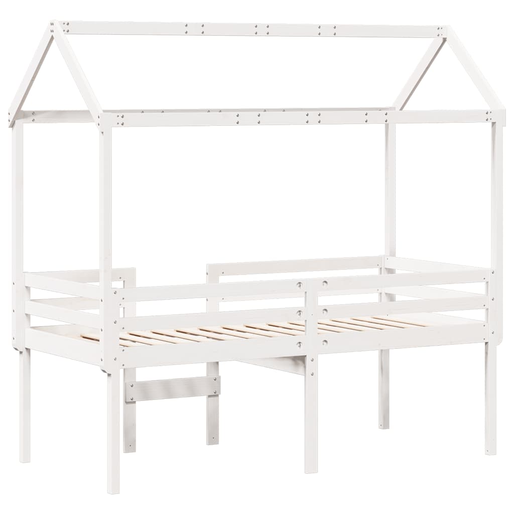 Visoki krevet s krovom bijeli 80 x 200 cm od masivne borovine