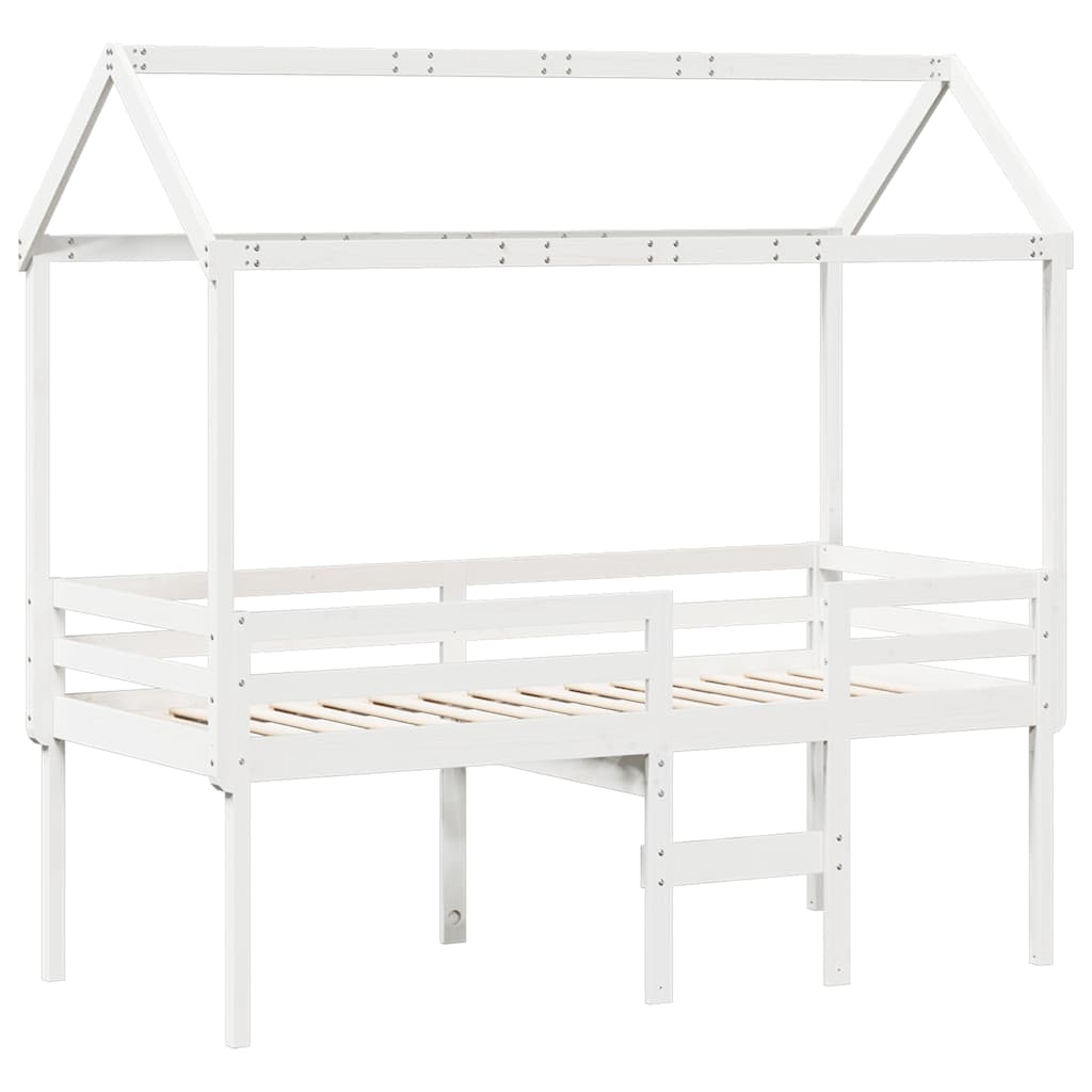 Visoki krevet s krovom bijeli 90 x 190 cm od masivne borovine