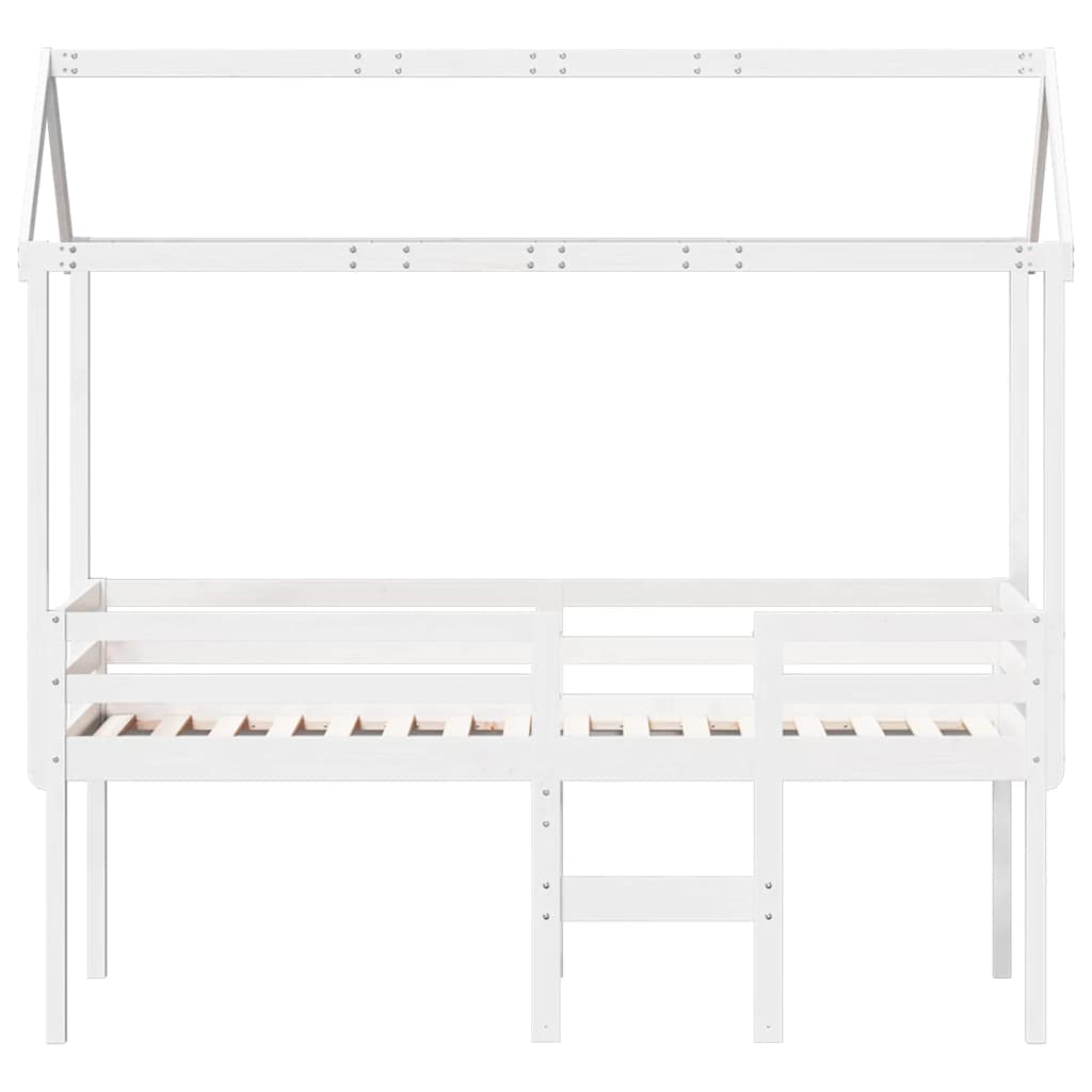 Visoki krevet s krovom bijeli 90 x 190 cm od masivne borovine