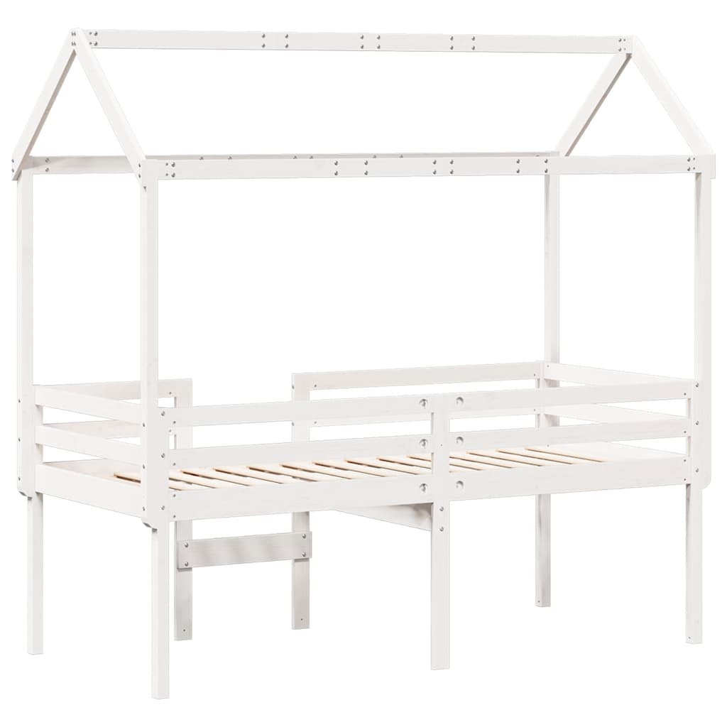 Visoki krevet s krovom bijeli 90 x 190 cm od masivne borovine
