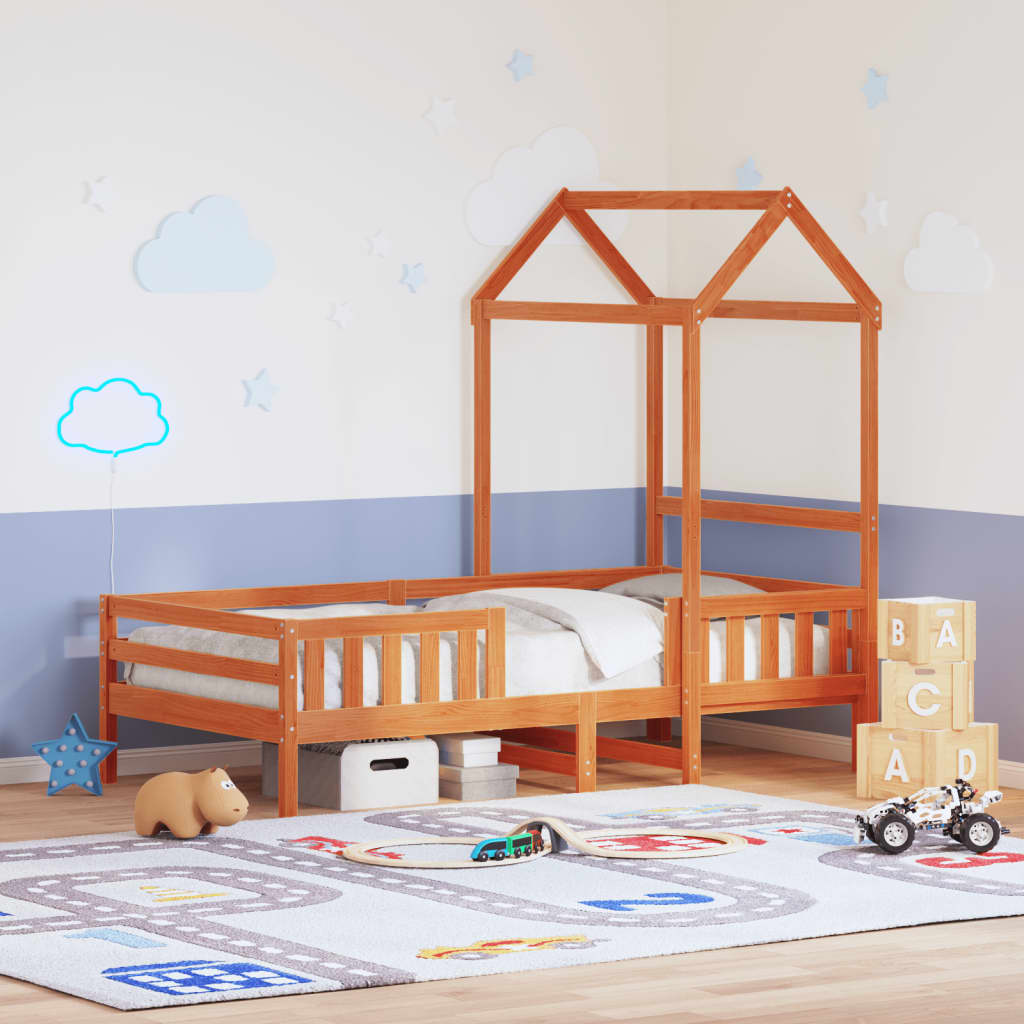 Okvir kreveta s krovom voštano smeđi 90x200 cm masivna borovina