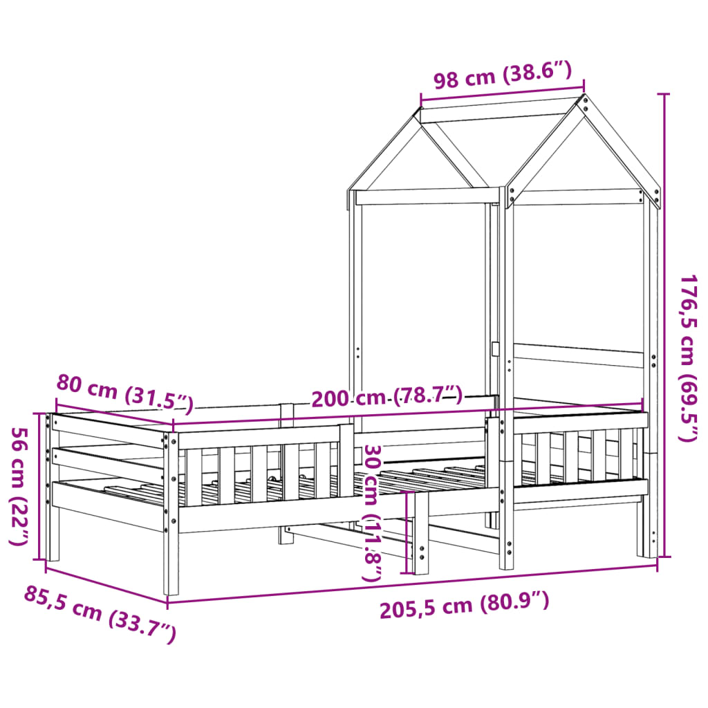 Okvir kreveta s krovom 80 x 200 cm od masivne borovine