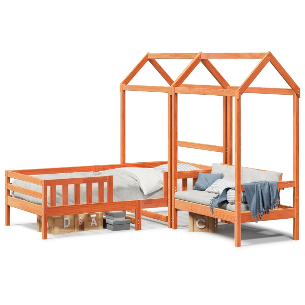 Set kreveta i klupe s krovom voštano smeđi 100x200 cm borovina