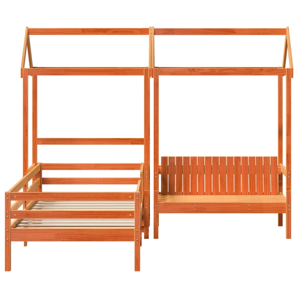 Set kreveta i klupe s krovom voštano smeđi 100x200 cm borovina
