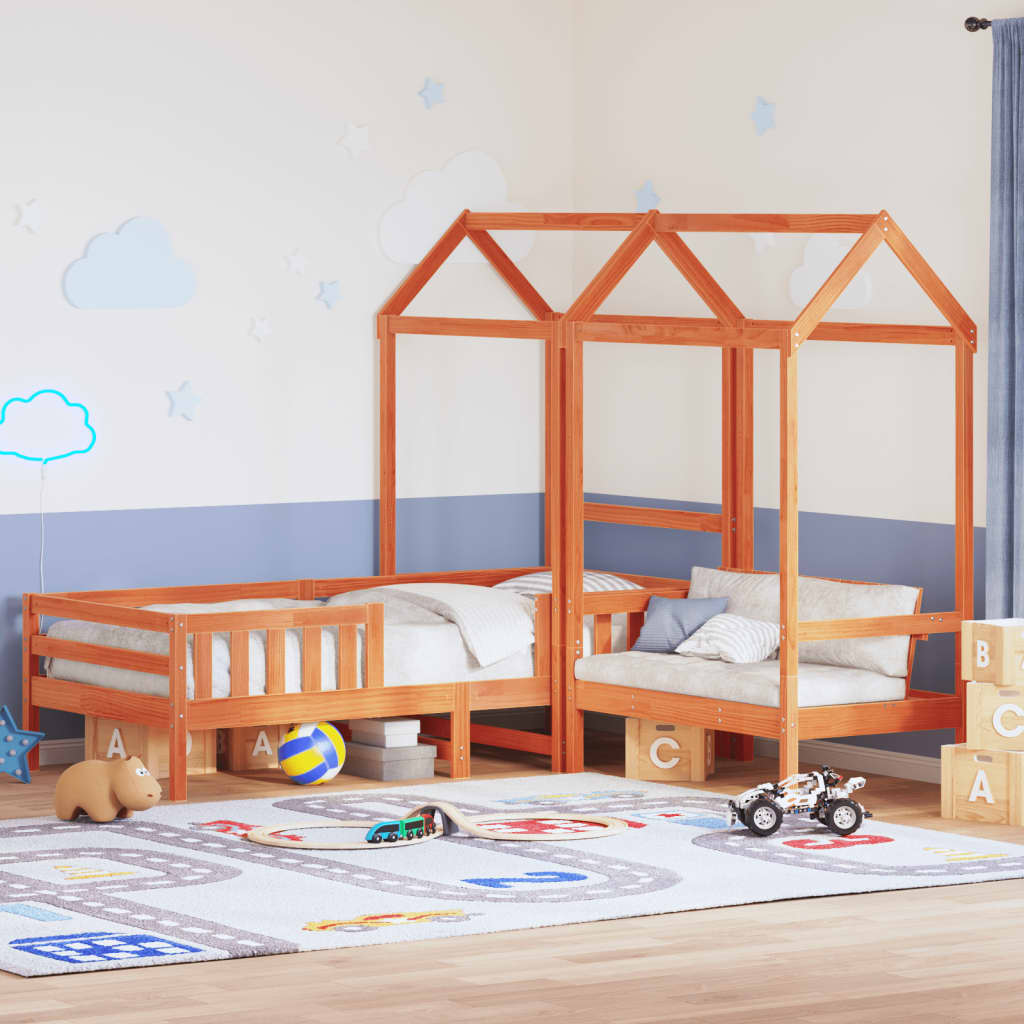 Set kreveta i klupe s krovom voštano smeđi 100x200 cm borovina