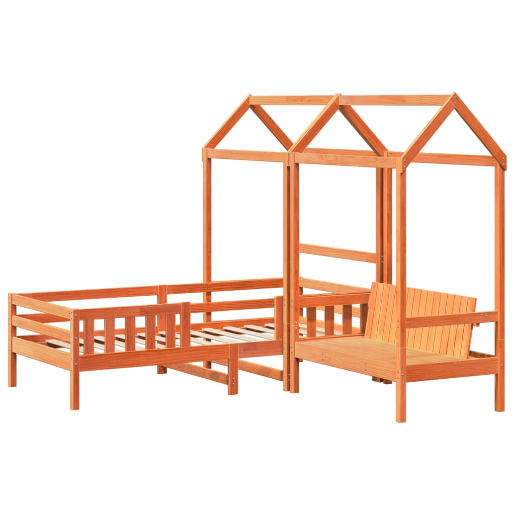 Set kreveta i klupe s krovom voštano smeđi 90 x 200 cm borovina