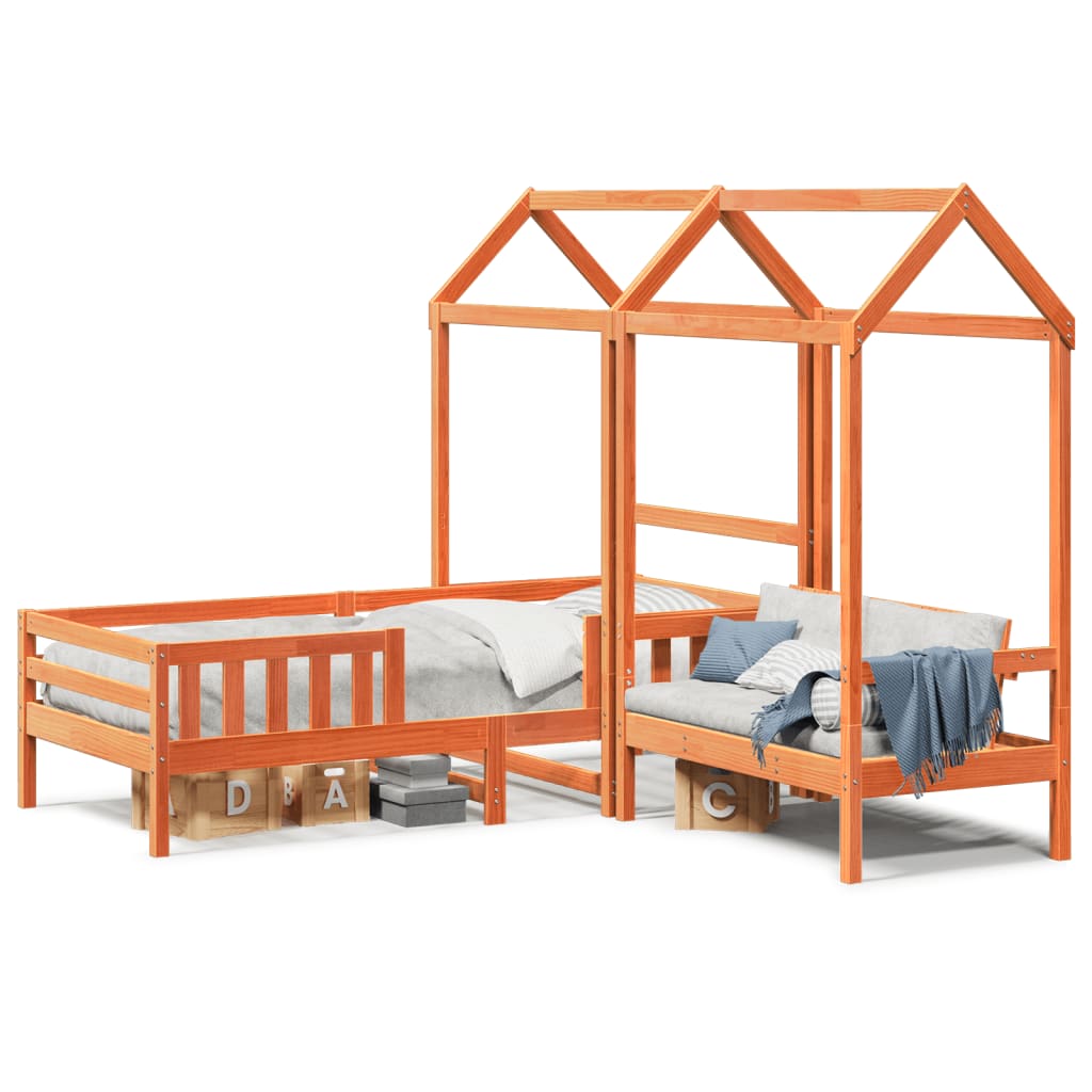 Set kreveta i klupe s krovom voštano smeđi 80x200 cm borovina