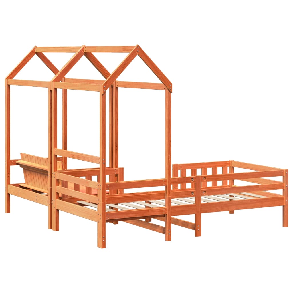 Set kreveta i klupe s krovom voštano smeđi 90 x 190 cm borovina