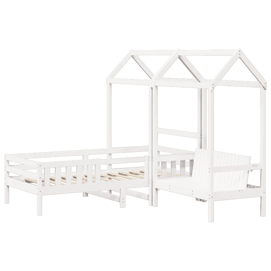 Set kreveta i klupe s krovom bijeli 75x190 cm puno drvo bor
