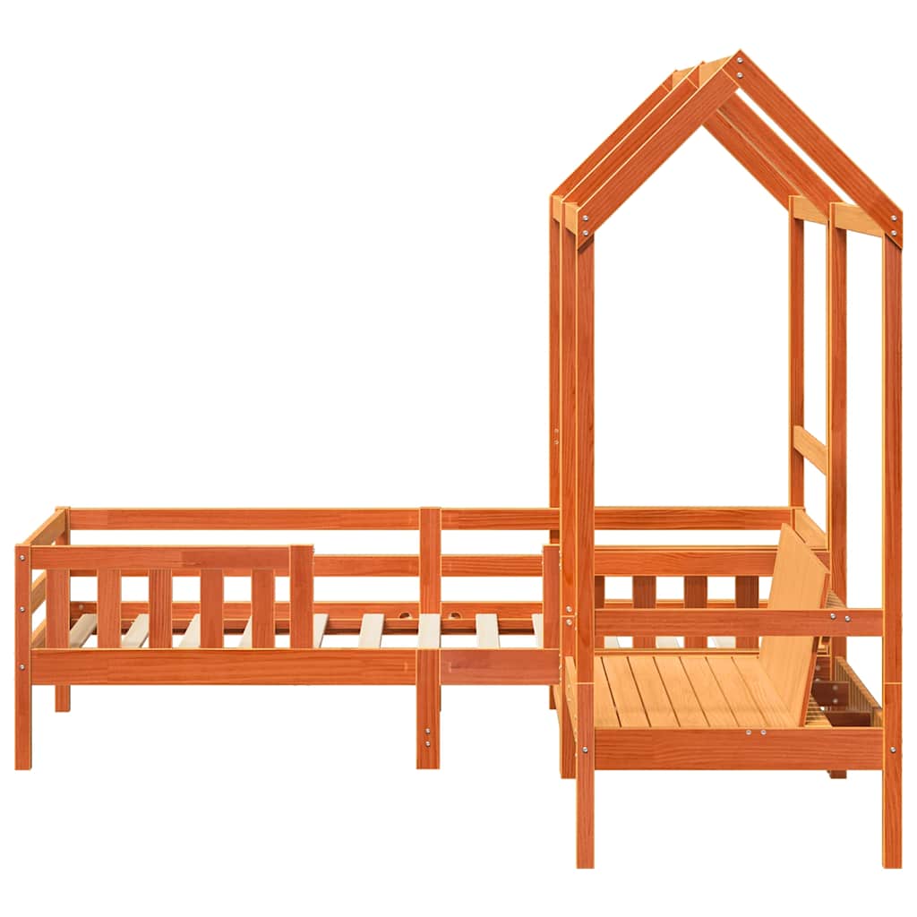 Set kreveta i klupe s krovom voštano smeđi 75x190 cm borovina