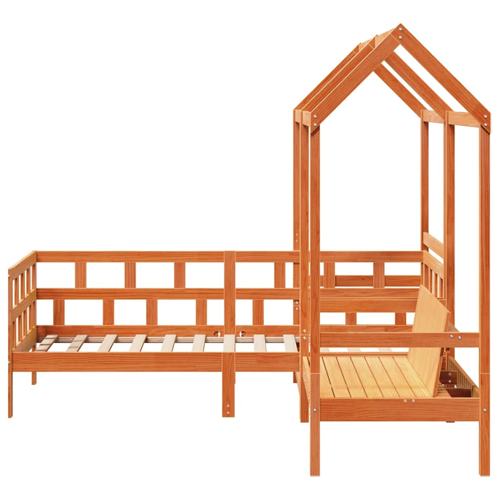 Set dnevnog kreveta s krovom voštano smeđi 80x200 cm borovina