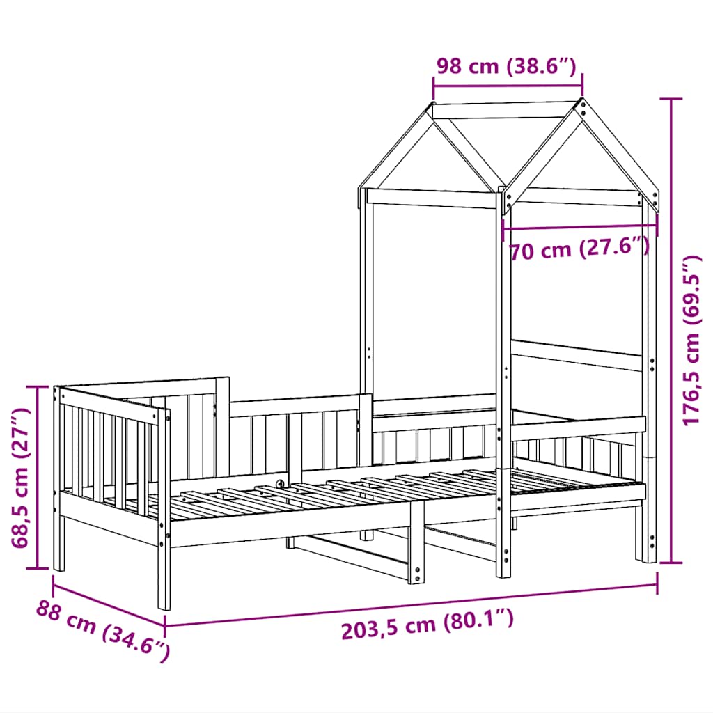Dnevni krevet s krovom bez madraca 80 x 200 cm masivno drvo