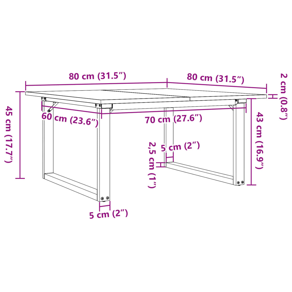 Stolić za kavu O-oblika 80x80x45 cm borovina i čelik