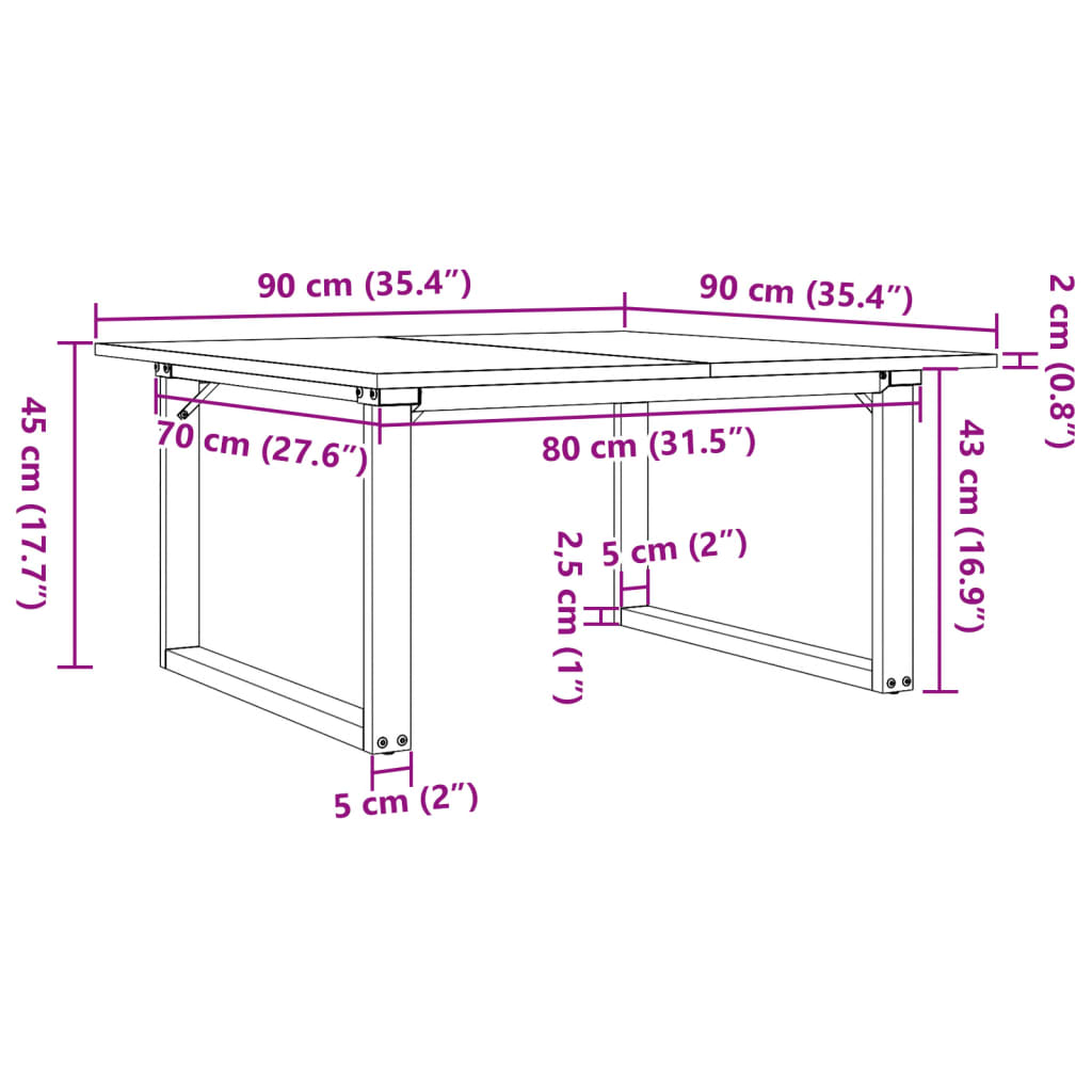 Stolić za kavu O-oblika 90x90x45 cm borovina i čelik