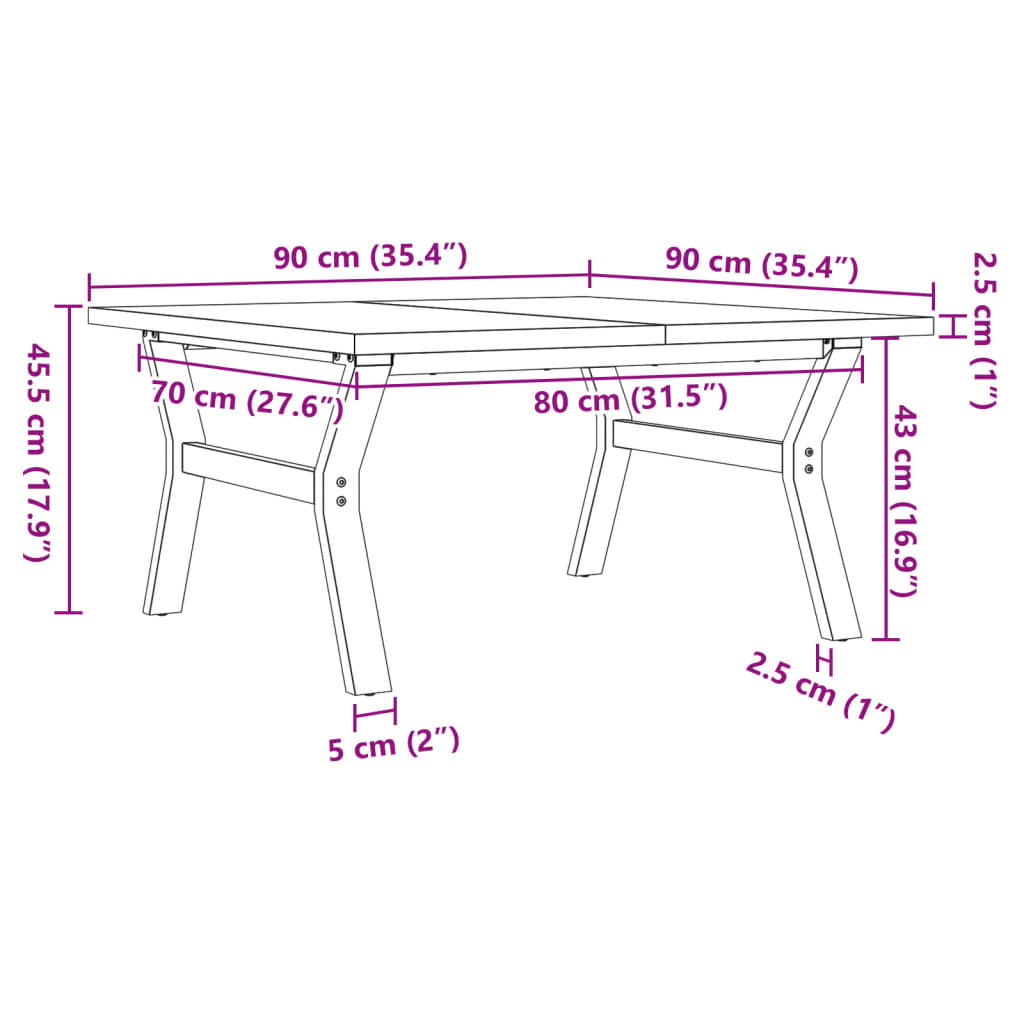 Stolić za kavu Y-oblika 90x90x45,5 cm od borovine i čelik