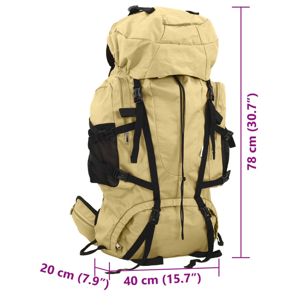 Ruksak za planinarenje svijetla kaki 80 L od tkanine Oxford