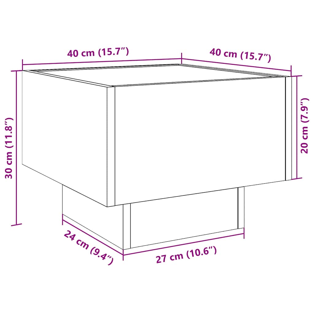 Bočni stolić LED boja hrasta 40 x 40 x 30 cm konstruirano drvo