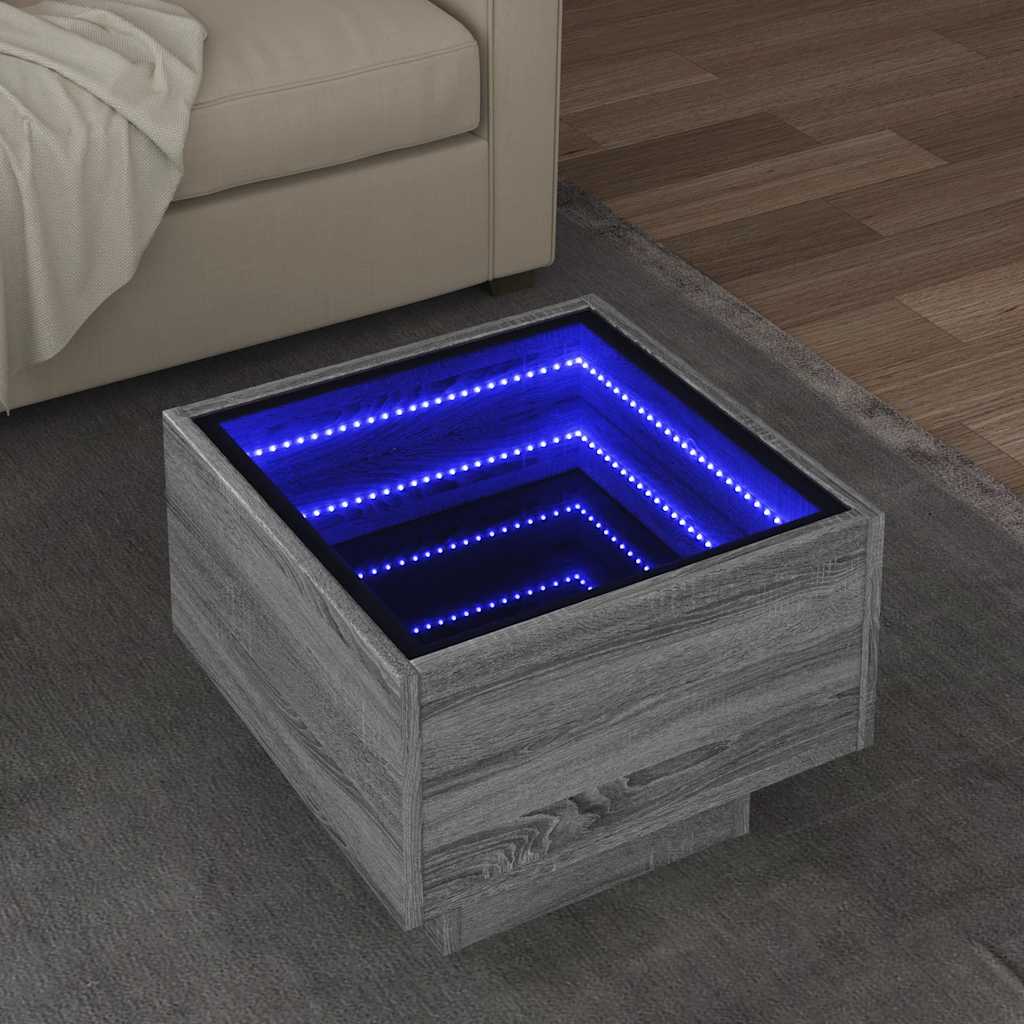 Bočni stolić LED boja hrasta 40 x 40 x 30 cm konstruirano drvo