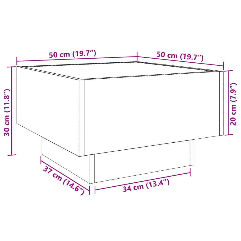 Stolić za kavu LED boja hrasta 50x50x30 cm konstruirano drvo