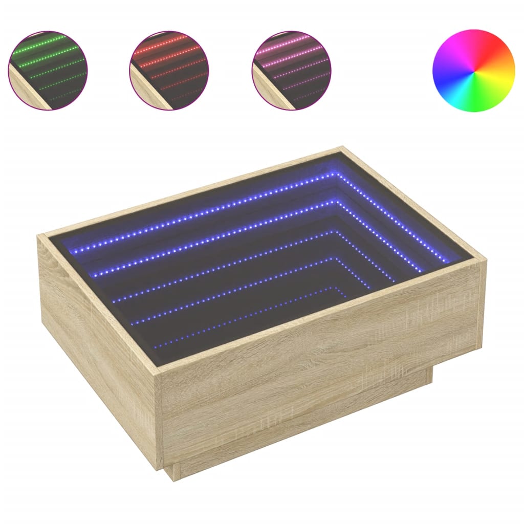 Stolić za kavu LED boja hrasta 70x50x30 cm konstruirano drvo