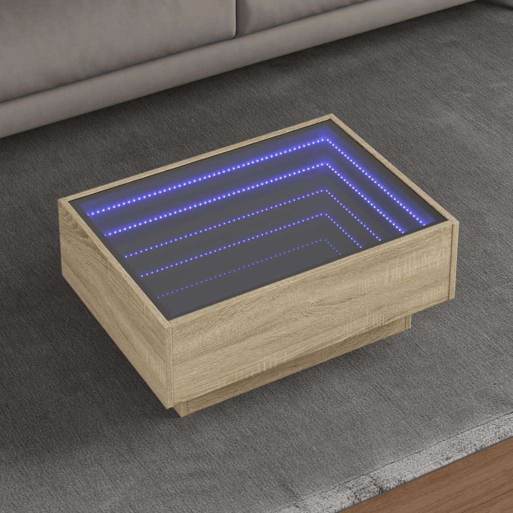Stolić za kavu LED boja hrasta 70x50x30 cm konstruirano drvo