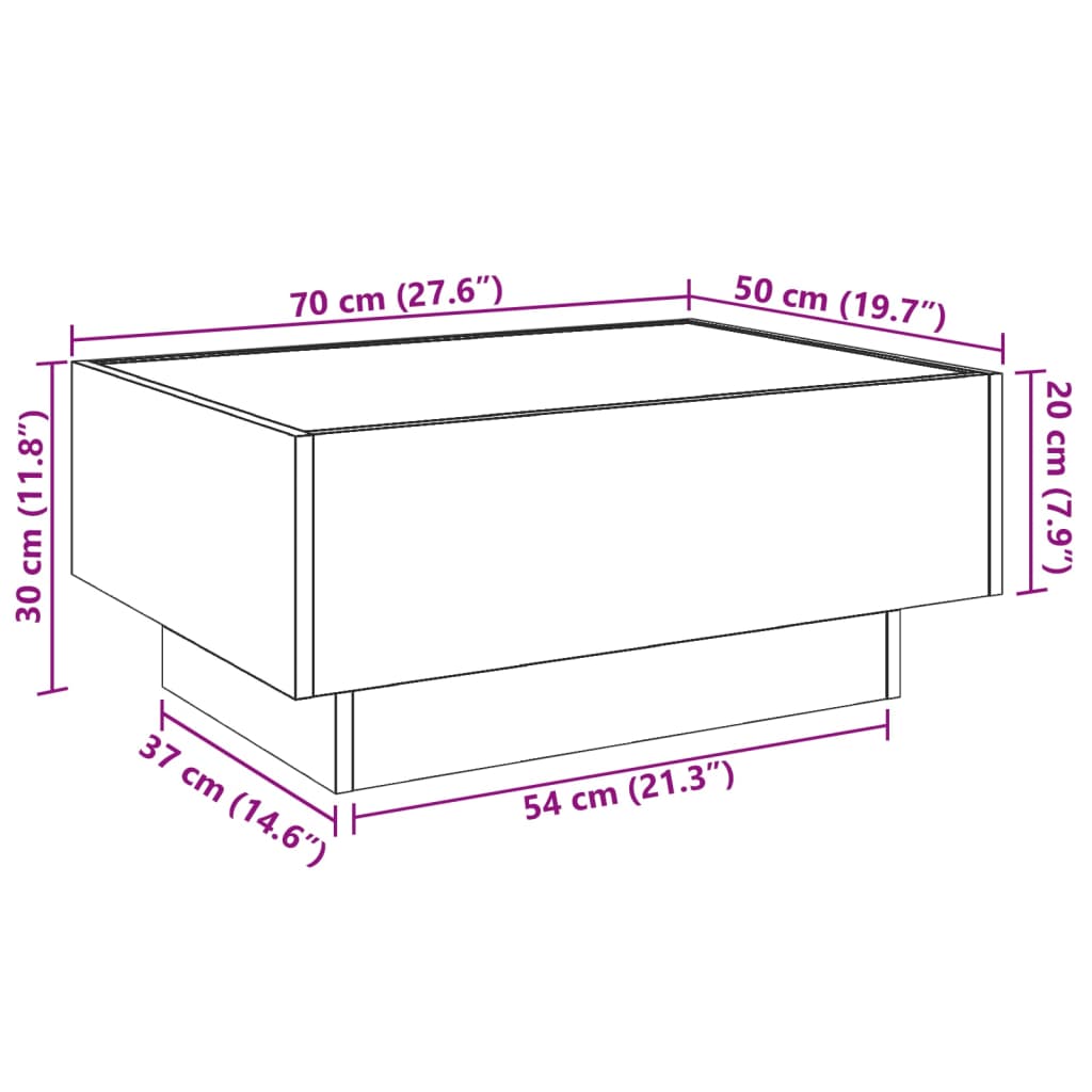 Stolić za kavu LED boja hrasta 70x50x30 cm konstruirano drvo