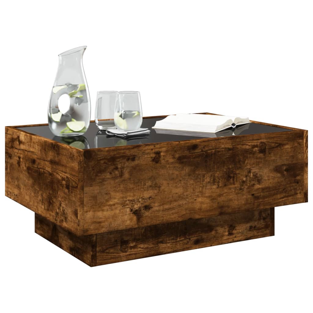 Stolić za kavu LED boja hrasta 70x50x30 cm konstruirano drvo