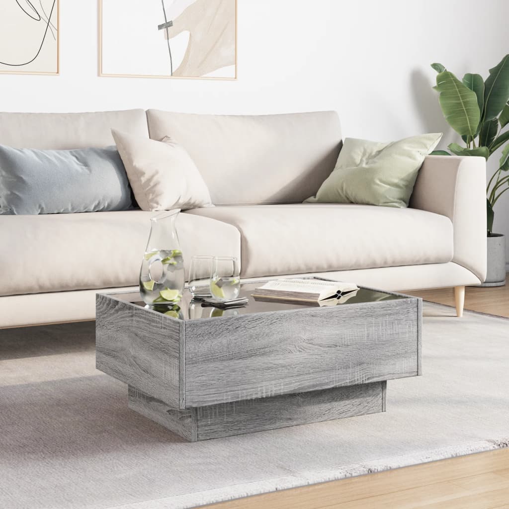 Stolić za kavu LED boja hrasta 70x50x30 cm konstruirano drvo