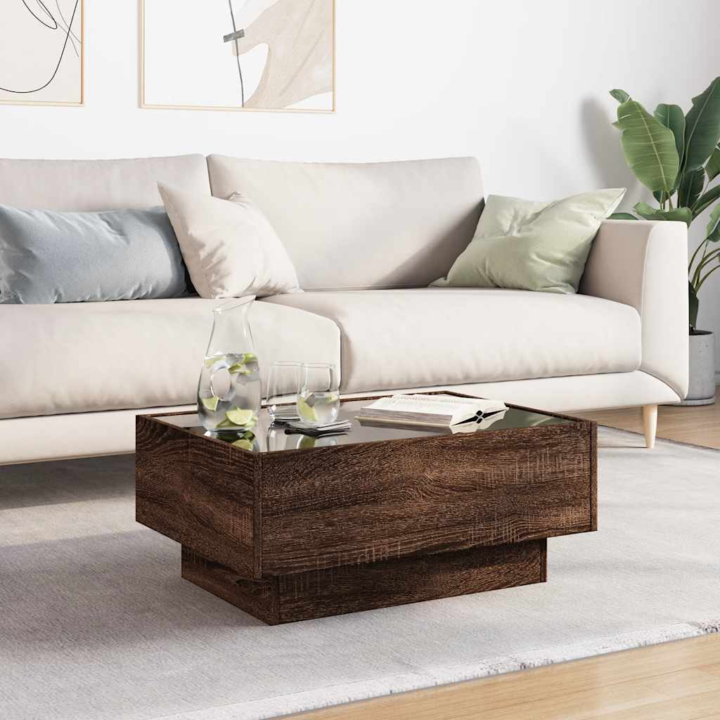 Stolić za kavu LED boja hrasta 70x50x30 cm konstruirano drvo