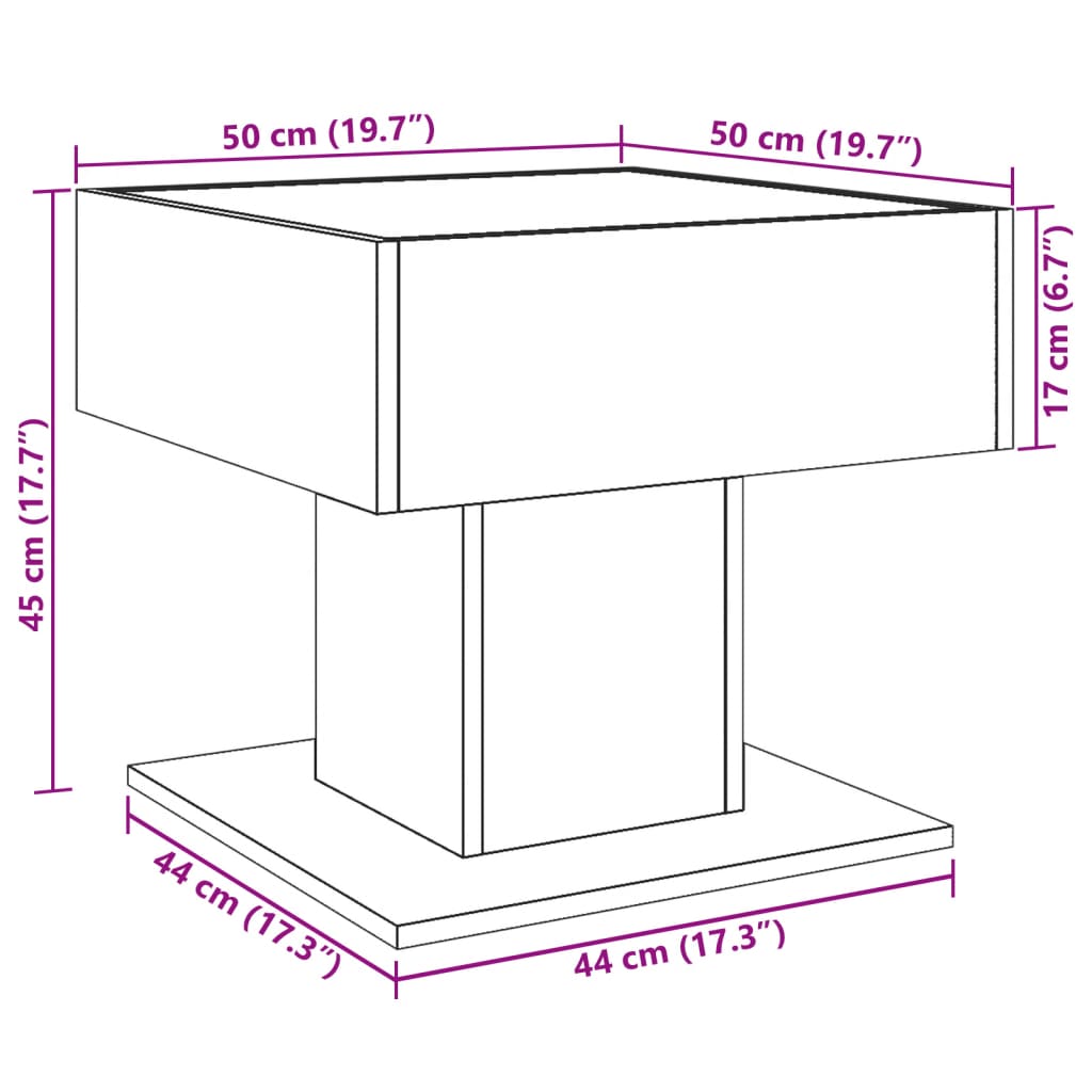 Stolić za kavu LED siva boja betona 50x50x45 cm drveni
