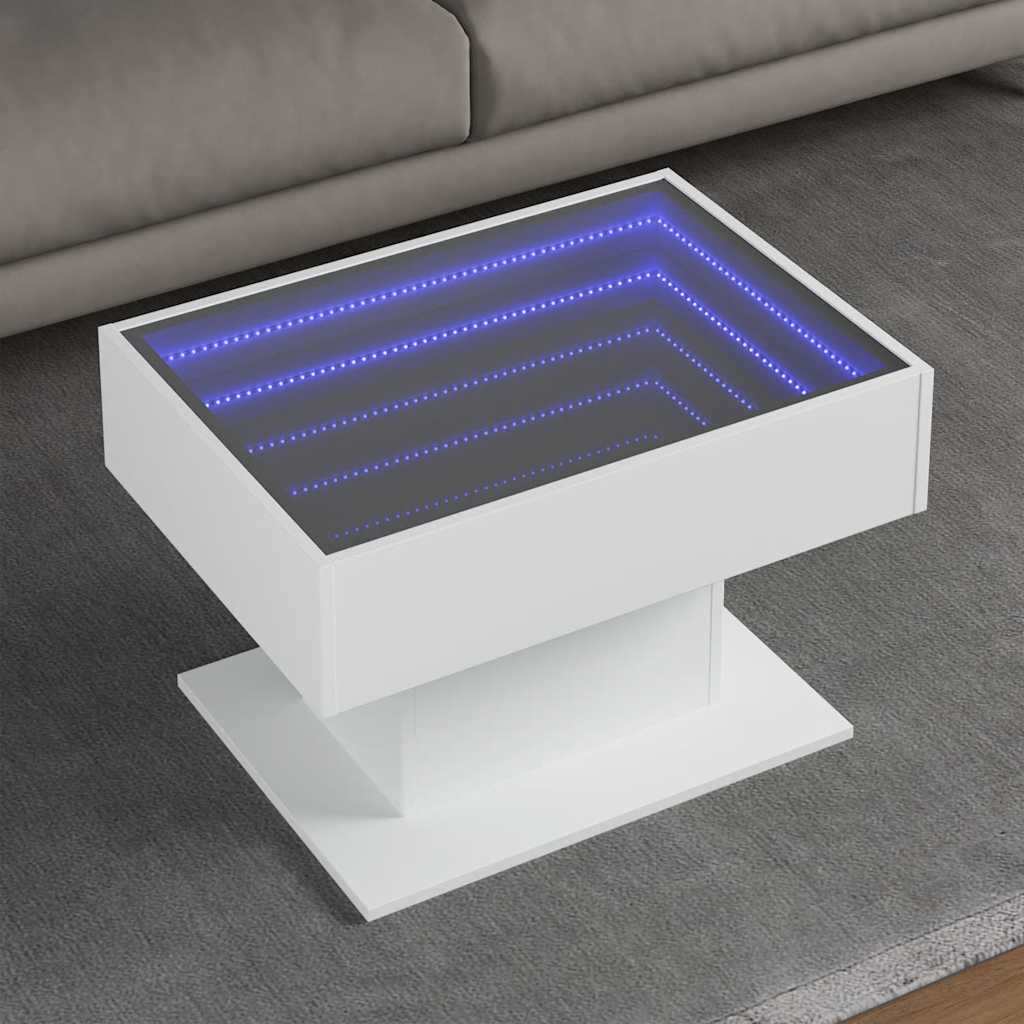 Stolić za kavu s LED bijeli 70x50x45 cm od konstruiranog drva