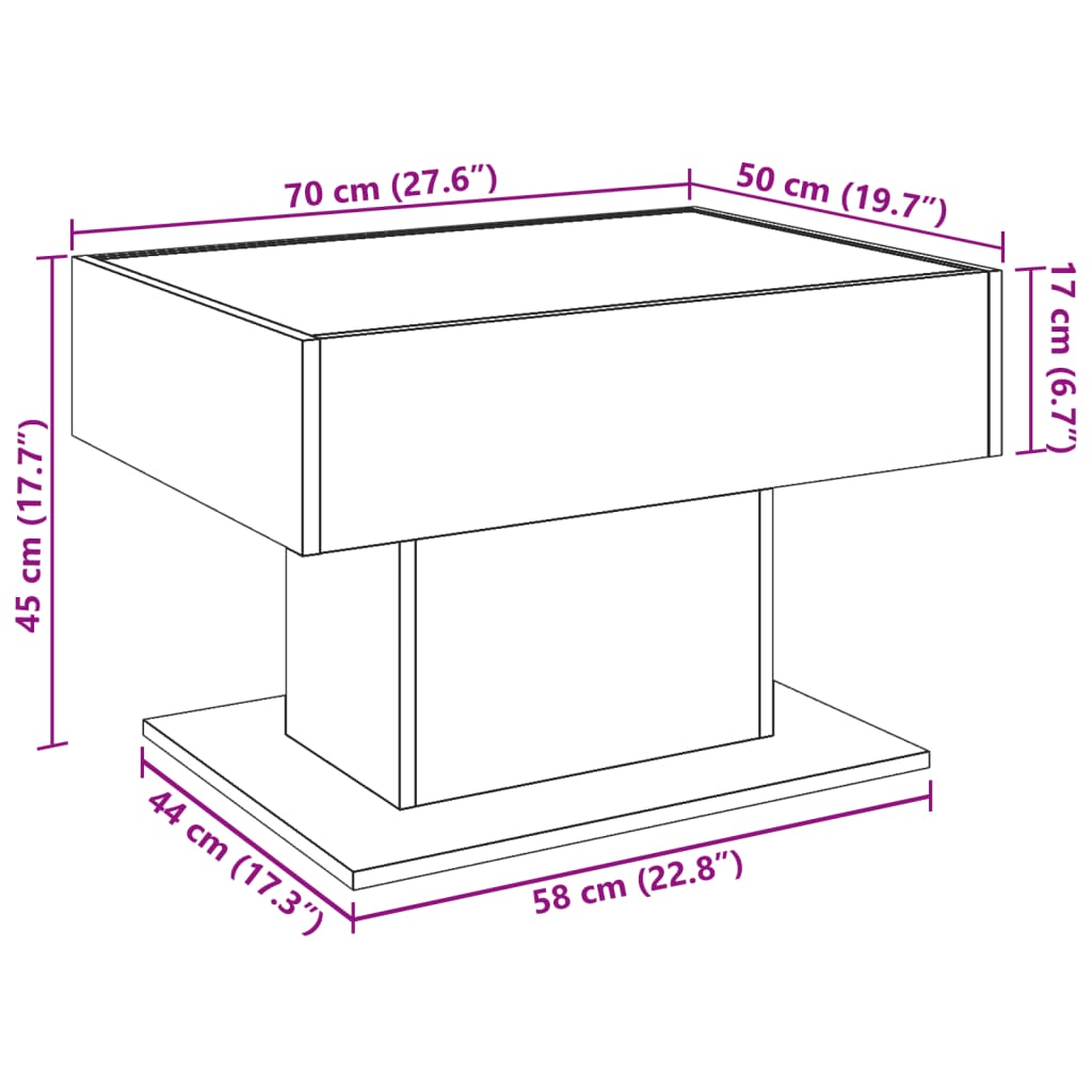 Stolić za kavu LED boja hrasta 70x50x45 cm konstruirano drvo
